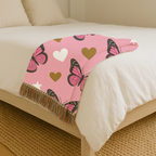 Butterfly Kiss Throw — 2000s Pink Butterfly & Heart Woven Blanket