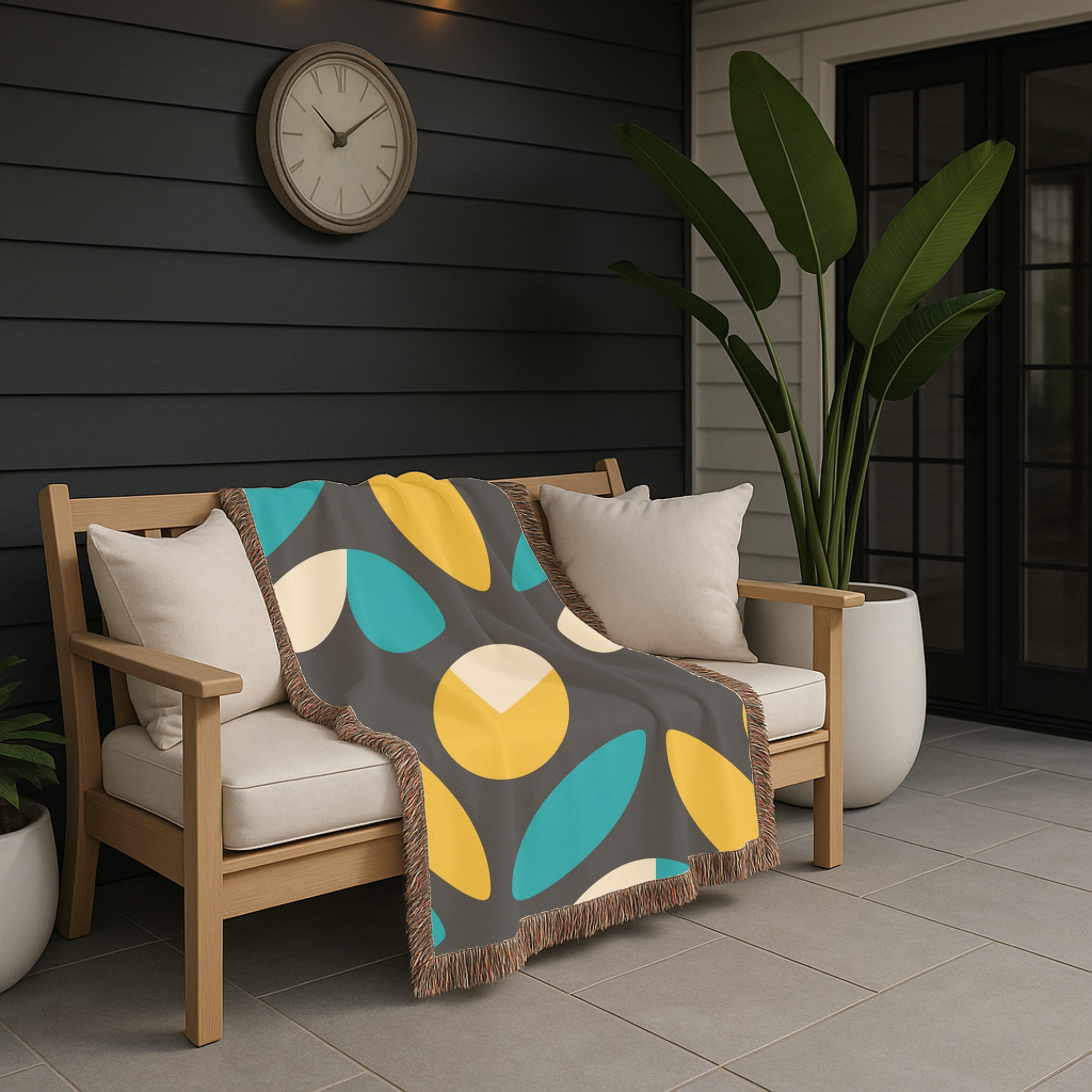 Mod Petal Throw — 1960s Geometric Botanical Woven Blanket