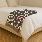 Happy Daze Throw — 1990s Smiley Face & Peace Woven Blanket