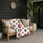 ✌️ Peace & Love Throw — 1960s Flower Power Woven Blanket