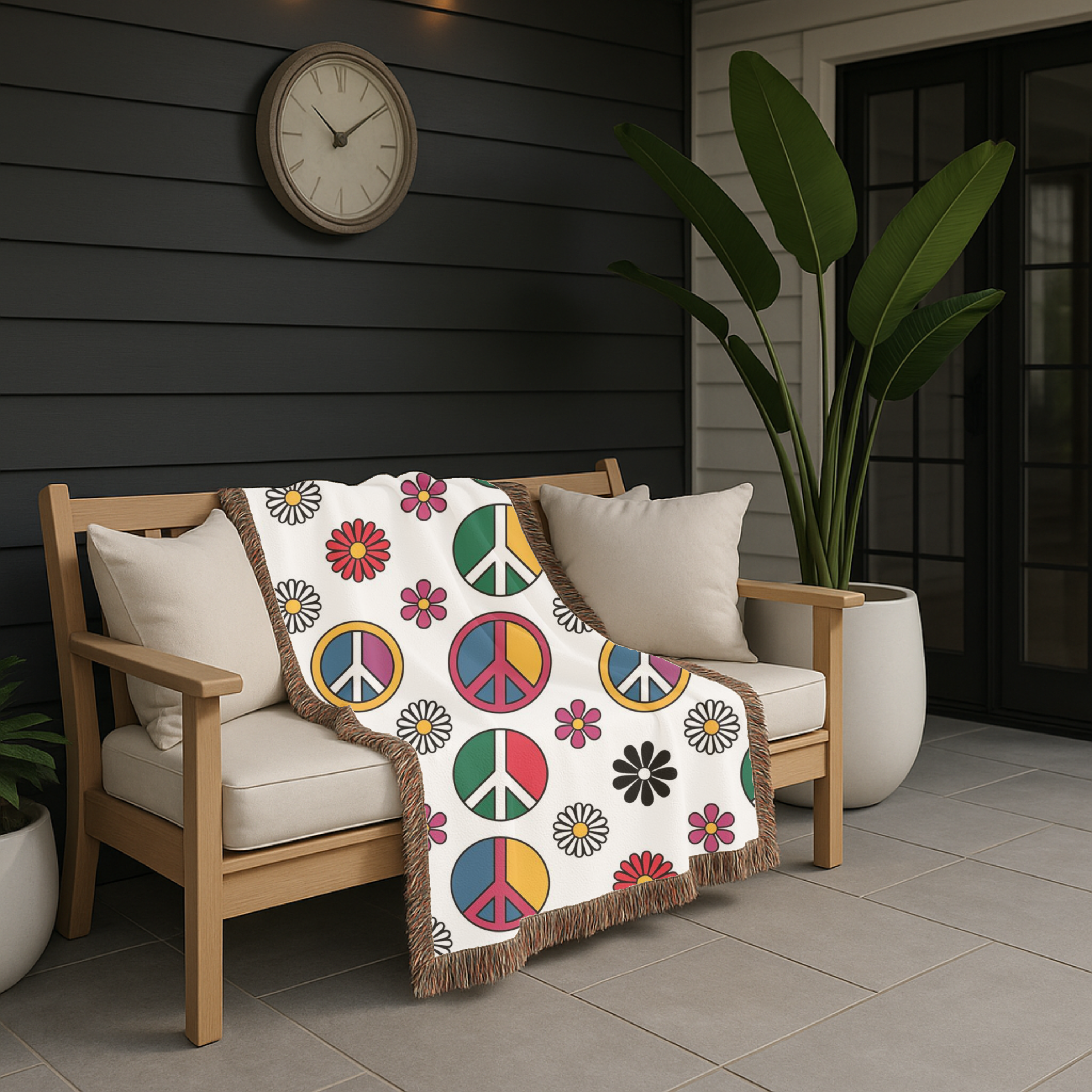 ✌️ Peace & Love Throw — 1960s Flower Power Woven Blanket