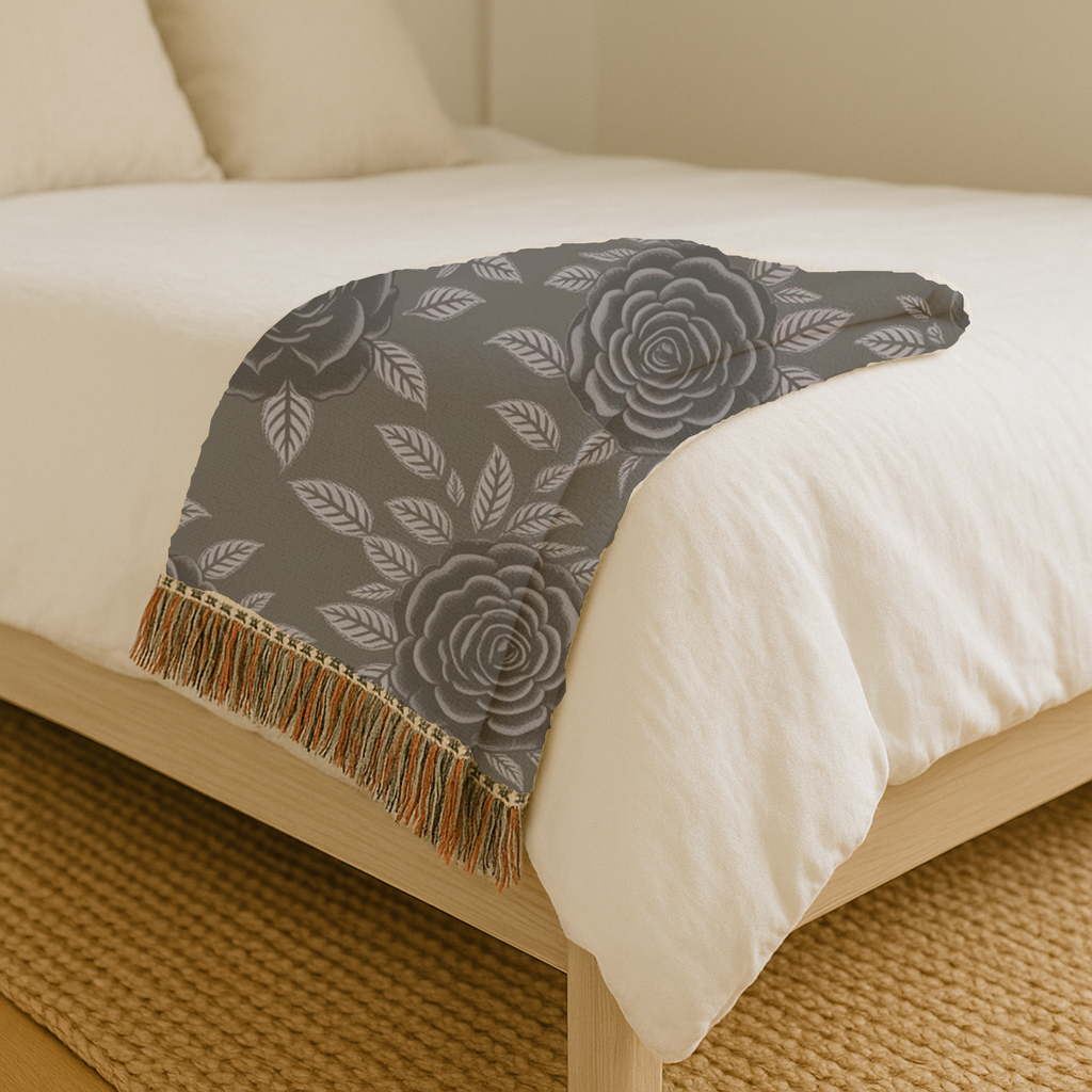 Midnight Rose Throw — 1990s Gothic Floral Woven Blanket