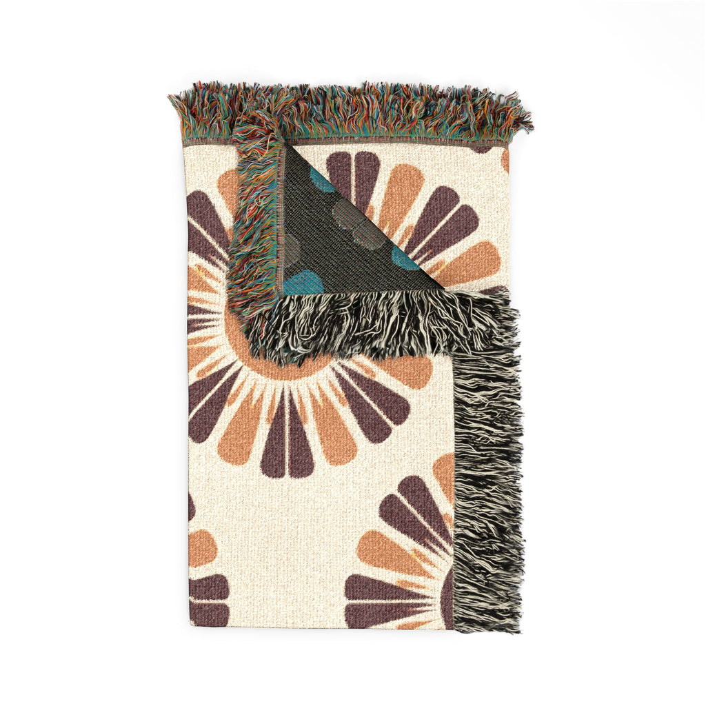Harvest Sunflower Throw — 1970s Folk Sunflower Woven Blanket