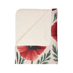 Poppy Floral Sherpa Blanket — Cozy Fleece Throw with Red Poppy Pattern