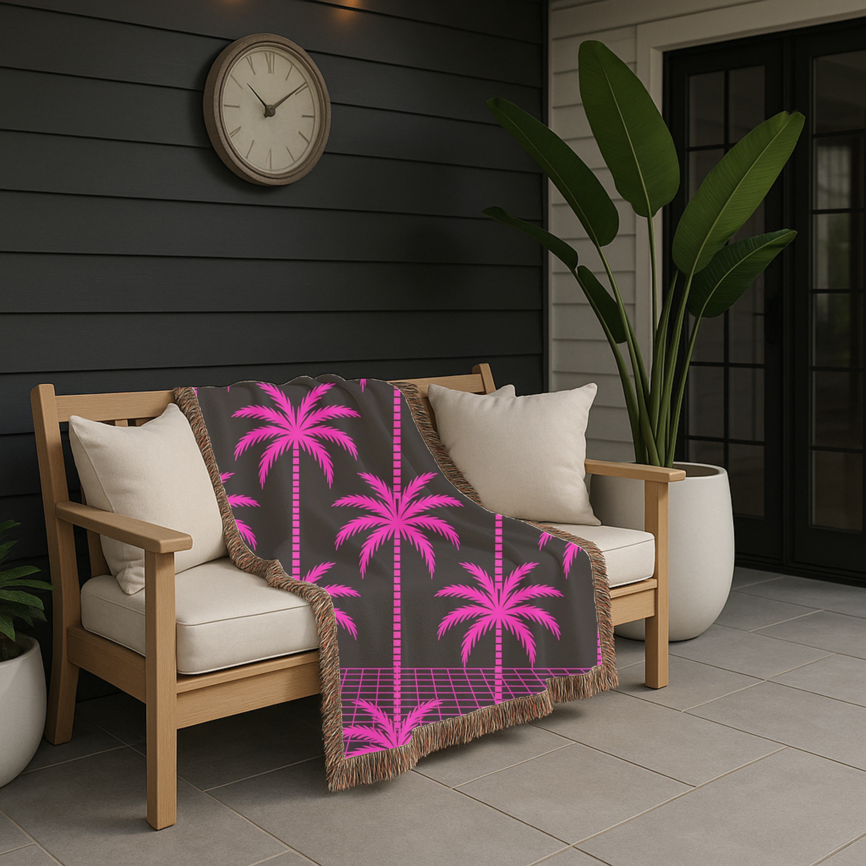 Neon Palm Throw — 1980s Tropical Night Woven Blanket