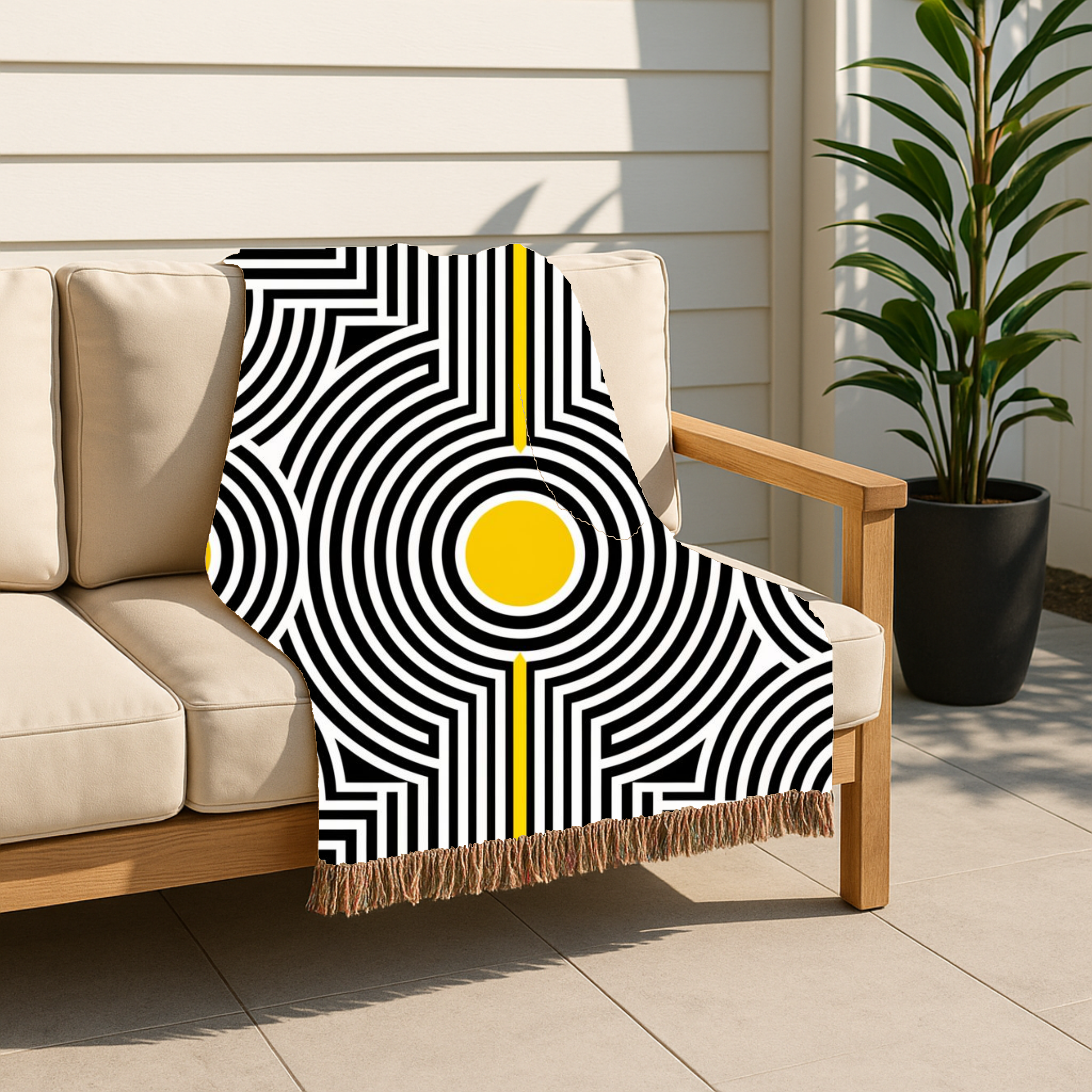💛 Solar Op Throw — 1960s Op Art Woven Blanket