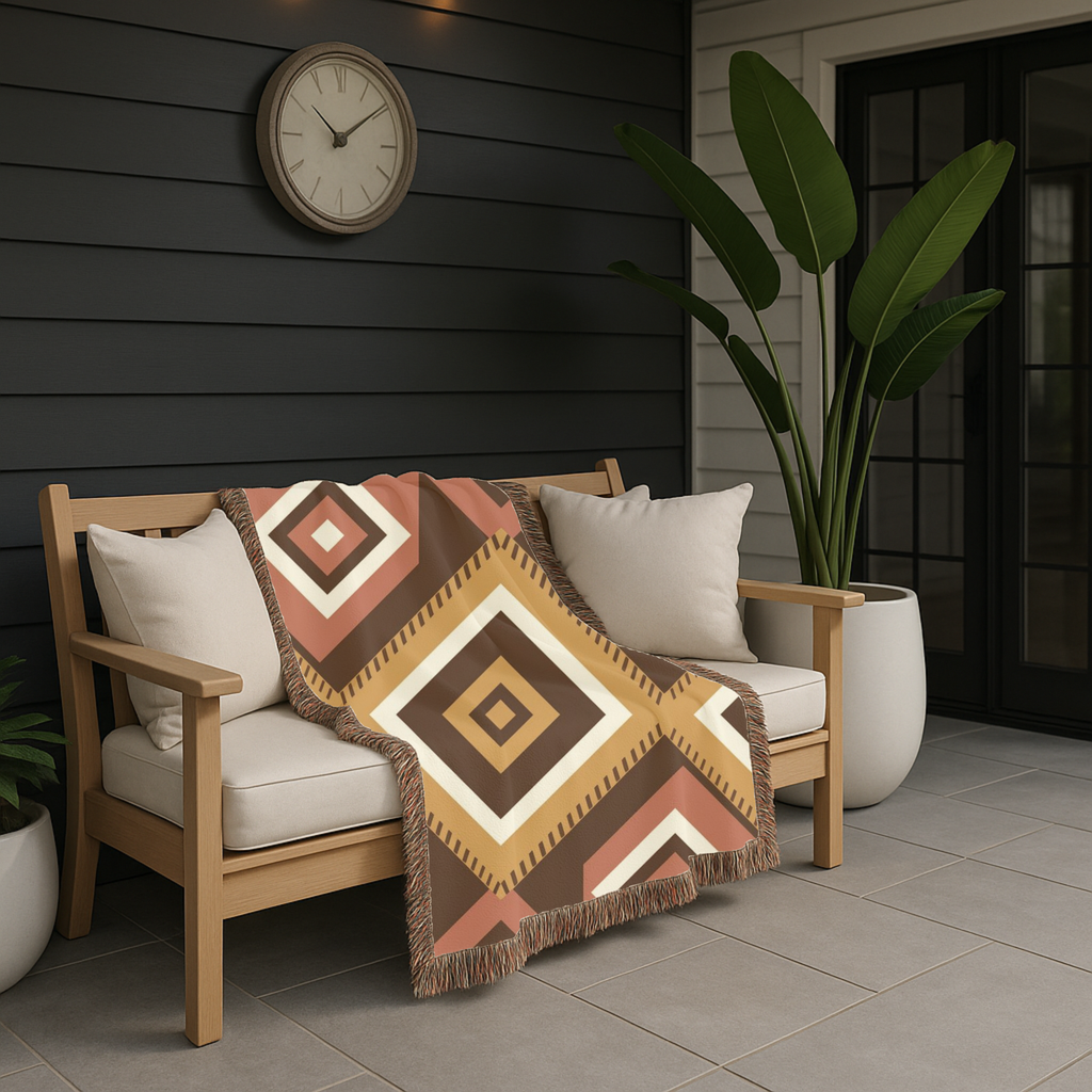 Kilim Star Throw — 1970s Aztec Geometric Woven Blanket