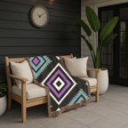 Neon Tribe Throw — 1990s Teal & Purple Geometric Woven Blanket