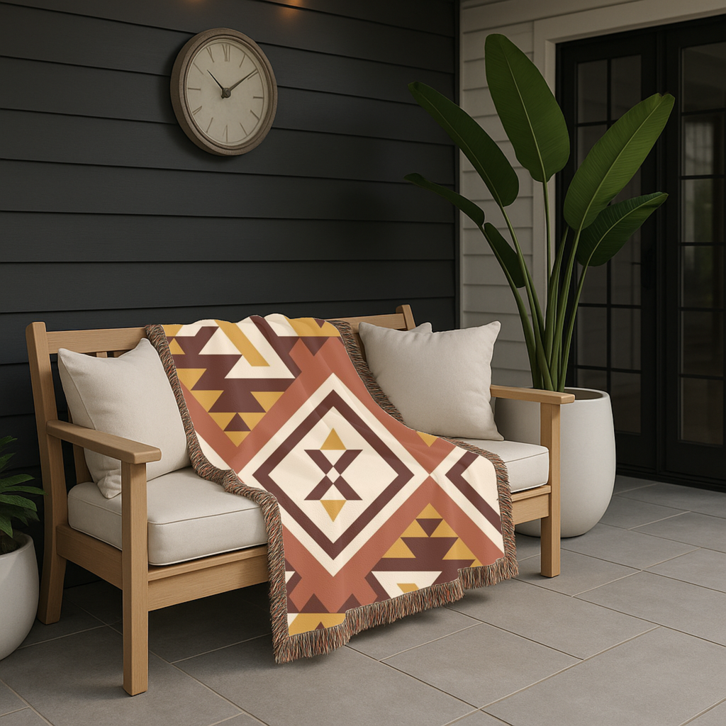 Canyon Weave Throw — 1970s Navajo Diamond Woven Blanket