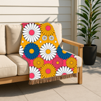 🌼  Mustard Daisy Throw — 1960s Mod Flower Woven Blanket