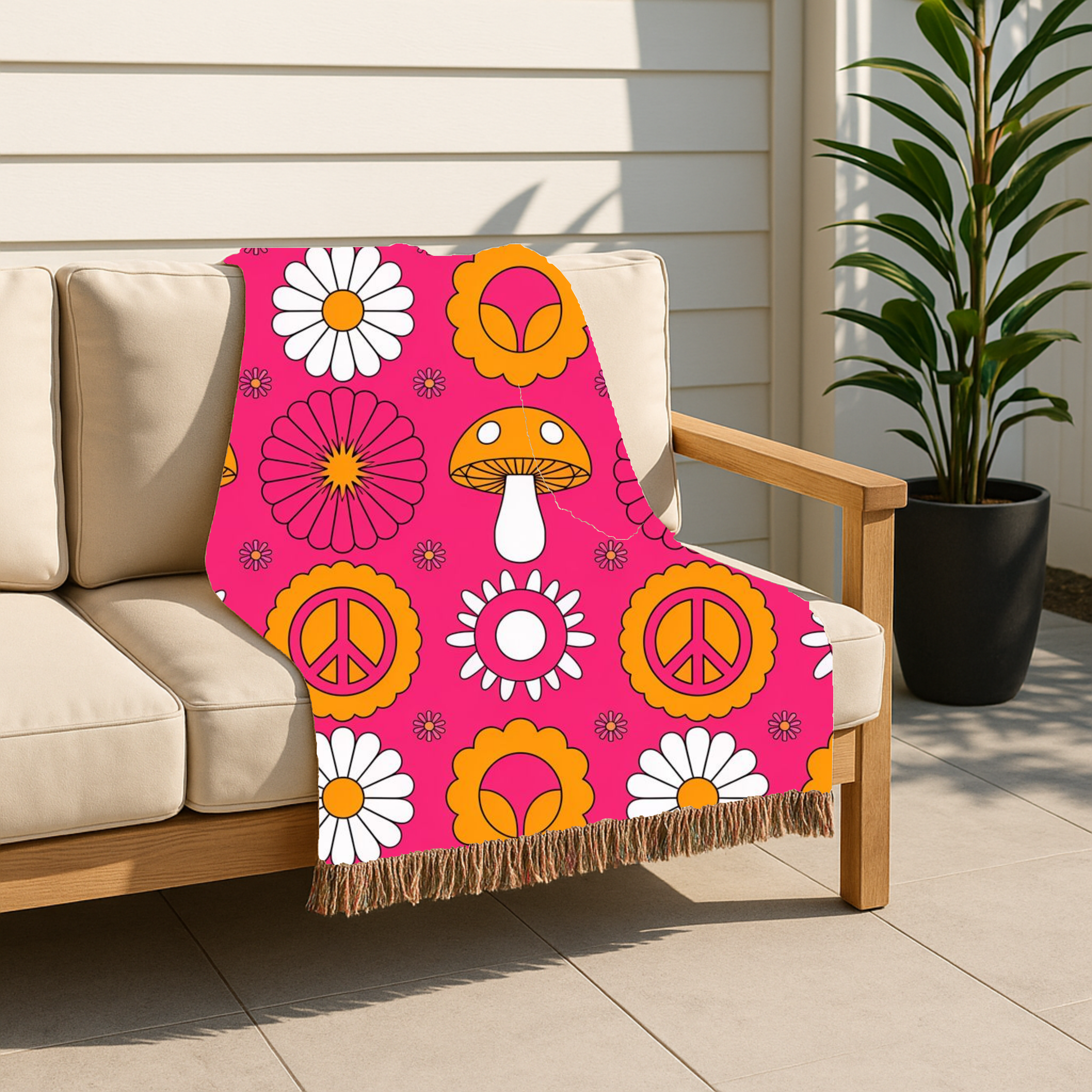 Woodstock Throw — 1960s Psychedelic Mandala Woven Blanket
