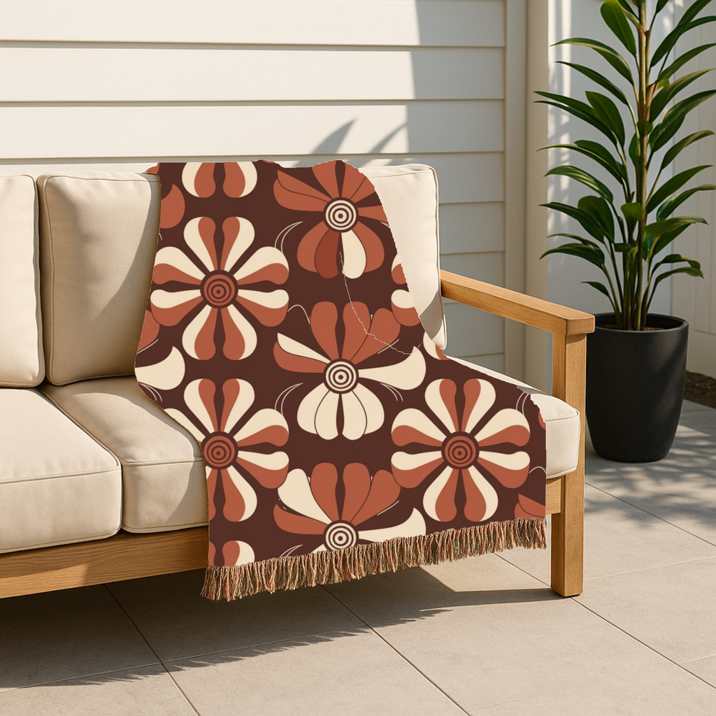 Velvet Bloom Throw — 1970s Stripe Petal Woven Blanket