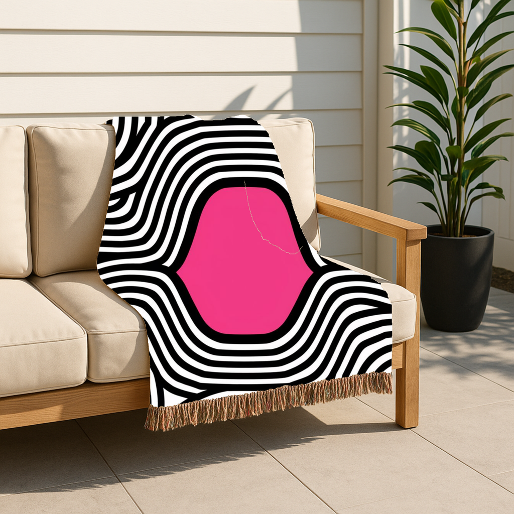 🩷 Pink Vortex Throw — 1960s Op Art Woven Blanket