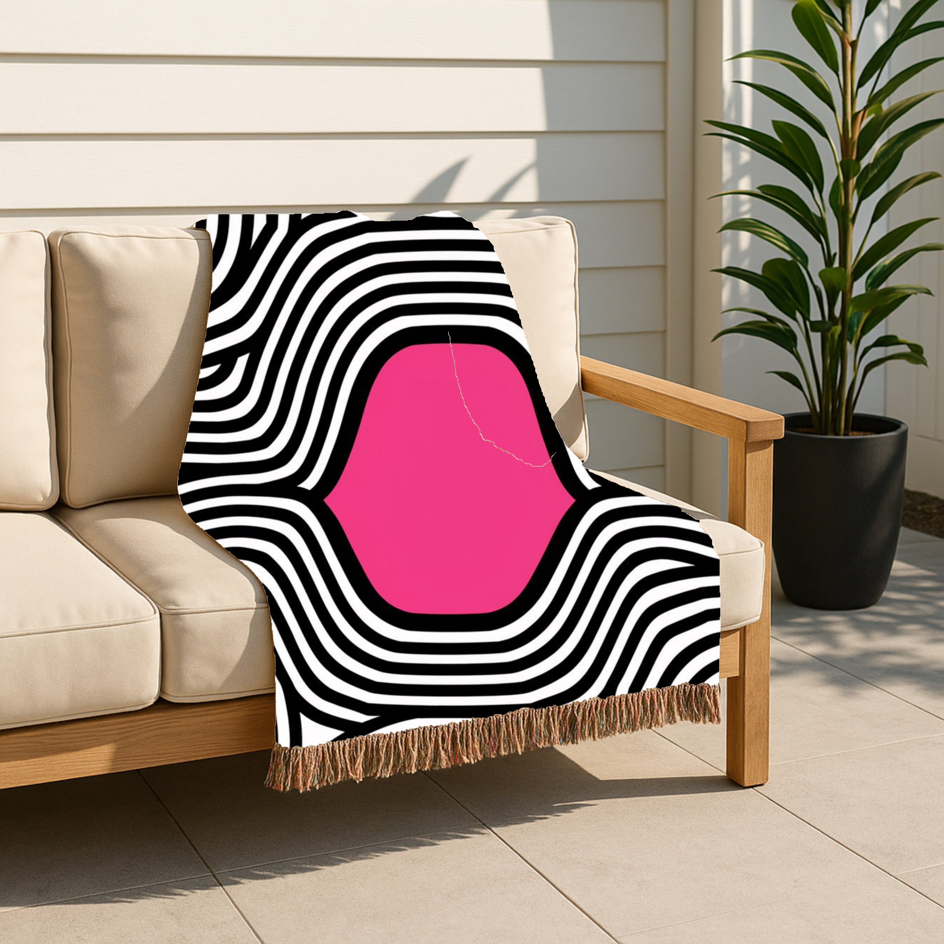 🩷 Pink Vortex Throw — 1960s Op Art Woven Blanket