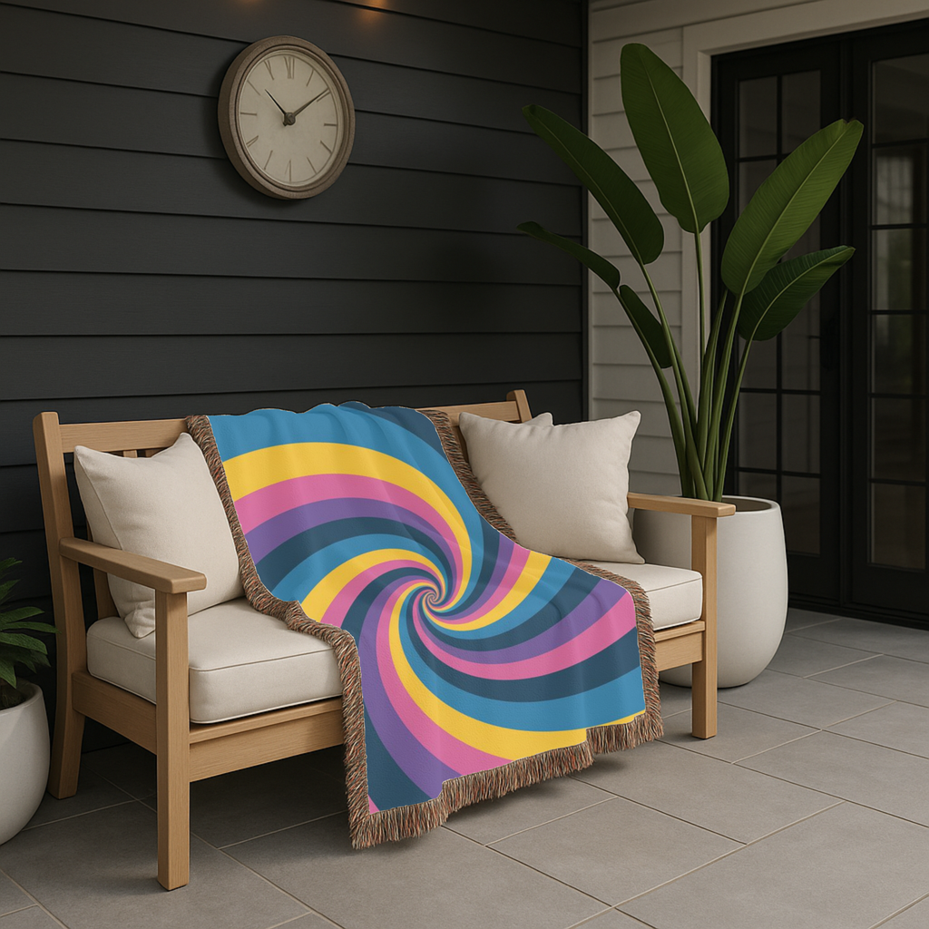 Hypnotic Throw — 1990s Psychedelic Swirl Woven Blanket
