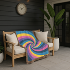 Hypnotic Throw — 1990s Psychedelic Swirl Woven Blanket