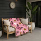 Butterfly Kiss Throw — 2000s Pink Butterfly & Heart Woven Blanket