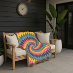 Spectrum Throw — 1990s Rainbow Spiral Woven Blanket