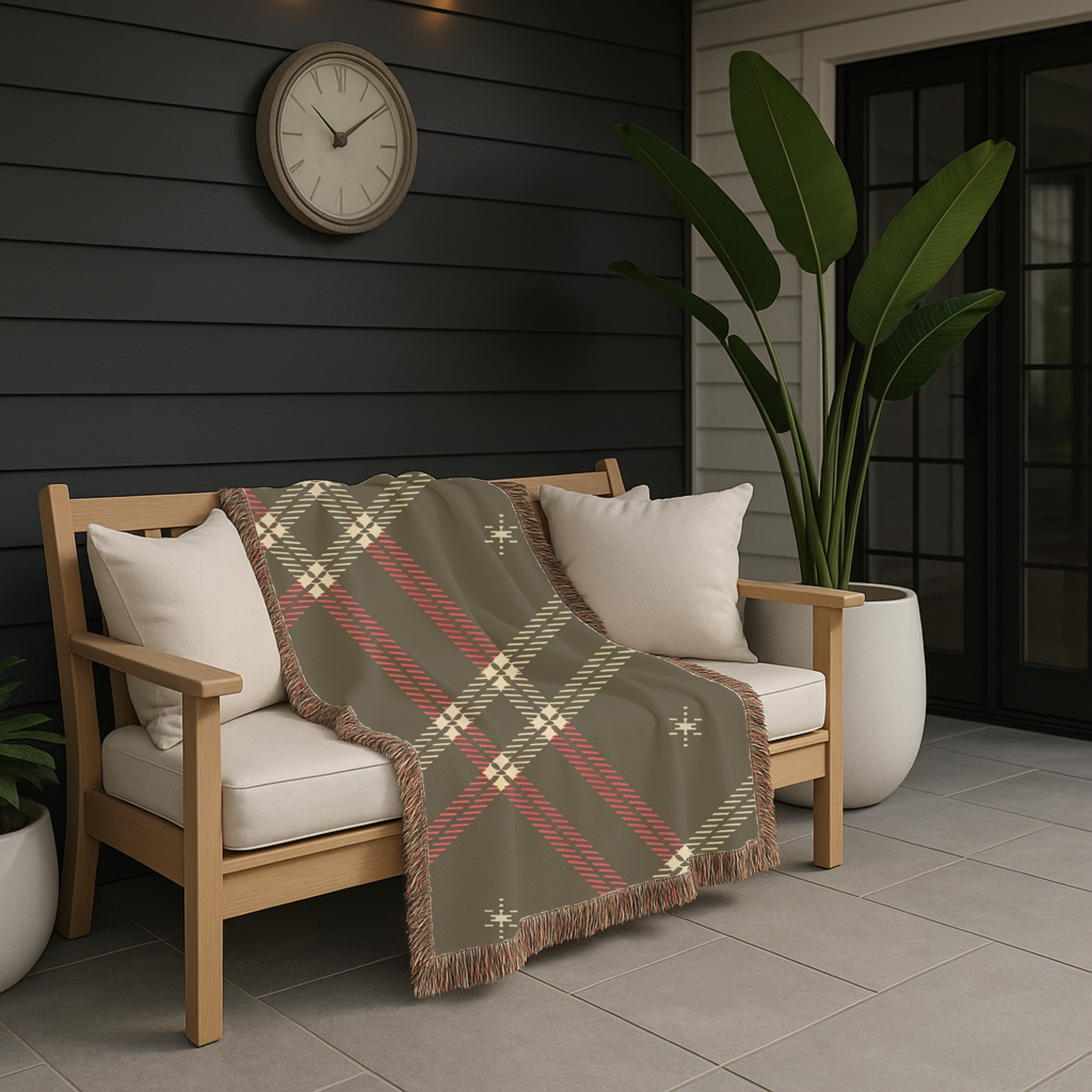 Startan Throw — 1990s Plaid & Star Woven Blanket