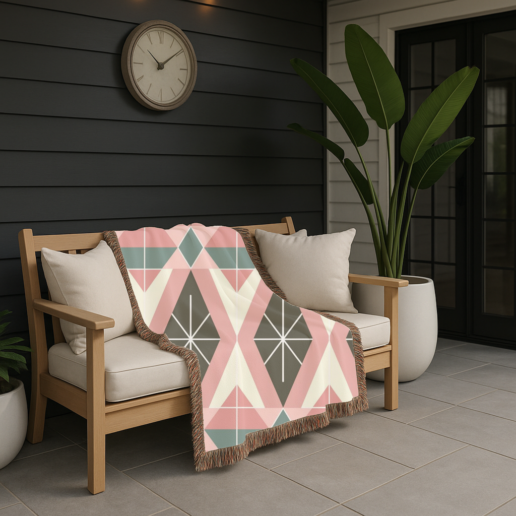 Prism Geo Throw — 1980s Pastel Geometric Woven Blanket