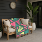 Neon Triangle Throw — 1980s Memphis Geometric Woven Blanket