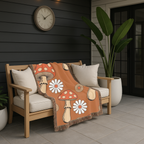 Groovy Mushroom Throw — 1970s Toadstool Daisy Woven Blanket