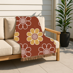 Spiral Daisy Throw — 1970s Retro Outline Woven Blanket
