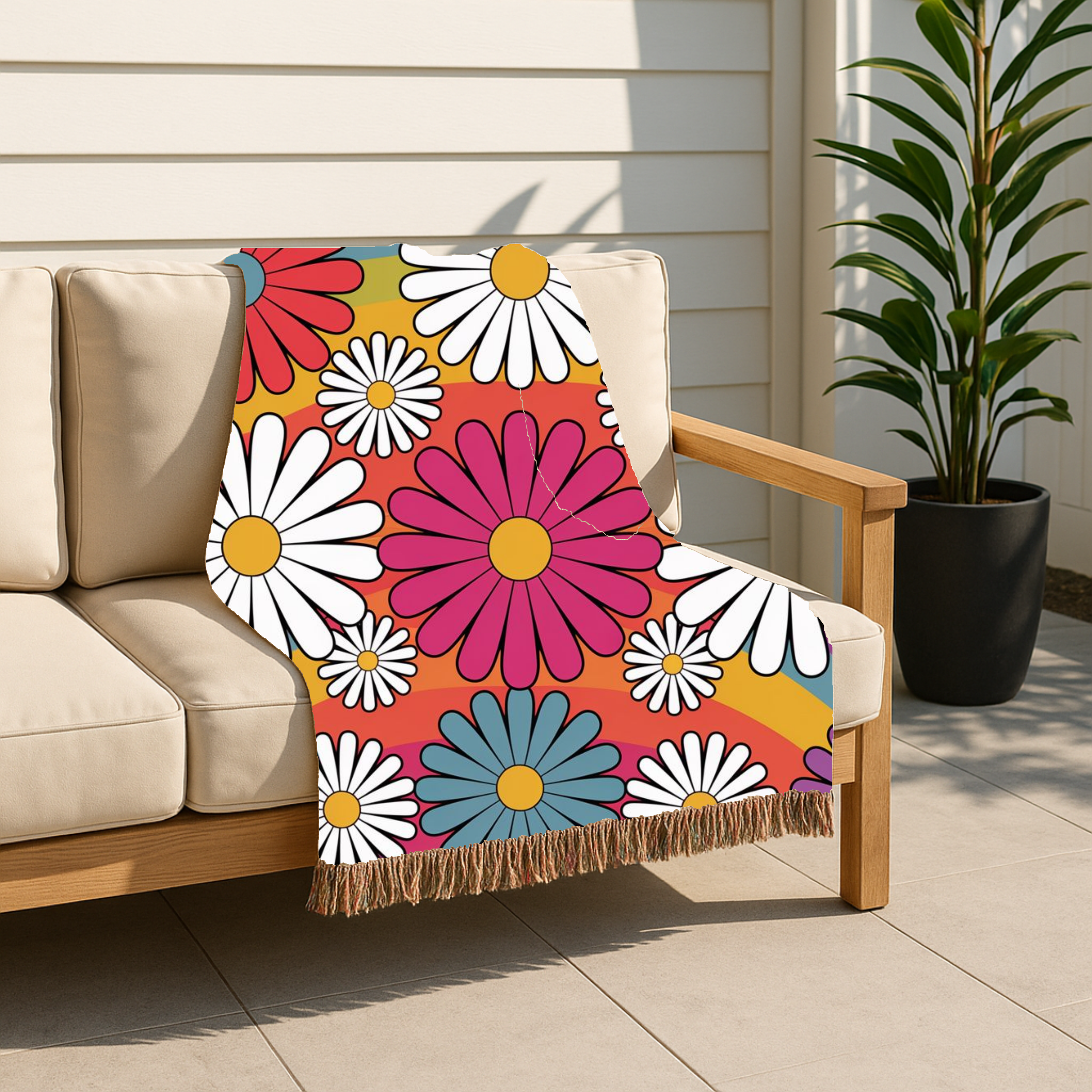 🌈  Over The Rainbow Throw — 1960s Flower Power Woven Blanket