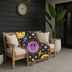 Bolts & Smiles Throw — 1990s Smiley & Lightning Woven Blanket