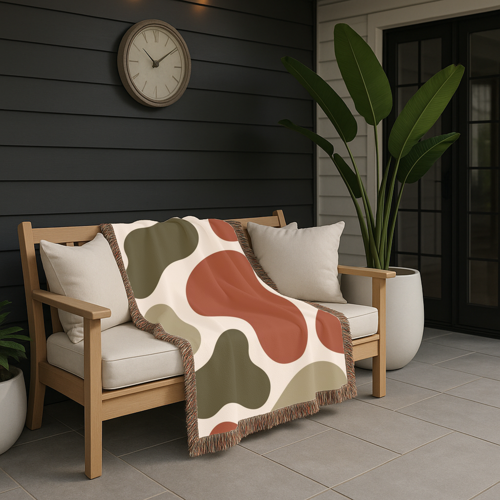 River Stone Throw — 1970s Abstract Organic Woven Blanket