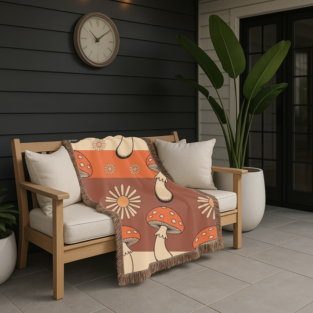 Stripe Shroom Throw — 1970s Retro Stripe Woven Blanket