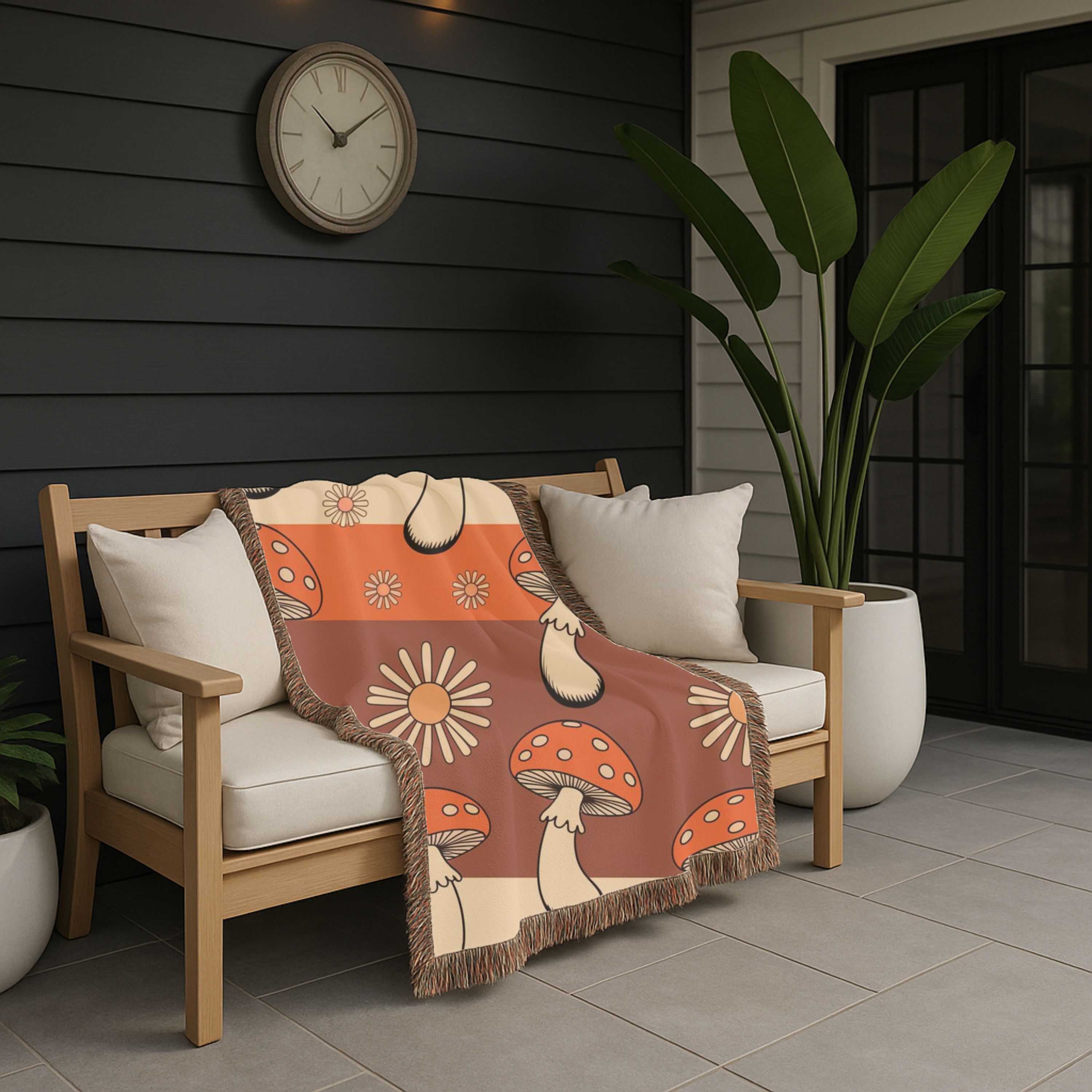 Stripe Shroom Throw — 1970s Retro Stripe Woven Blanket