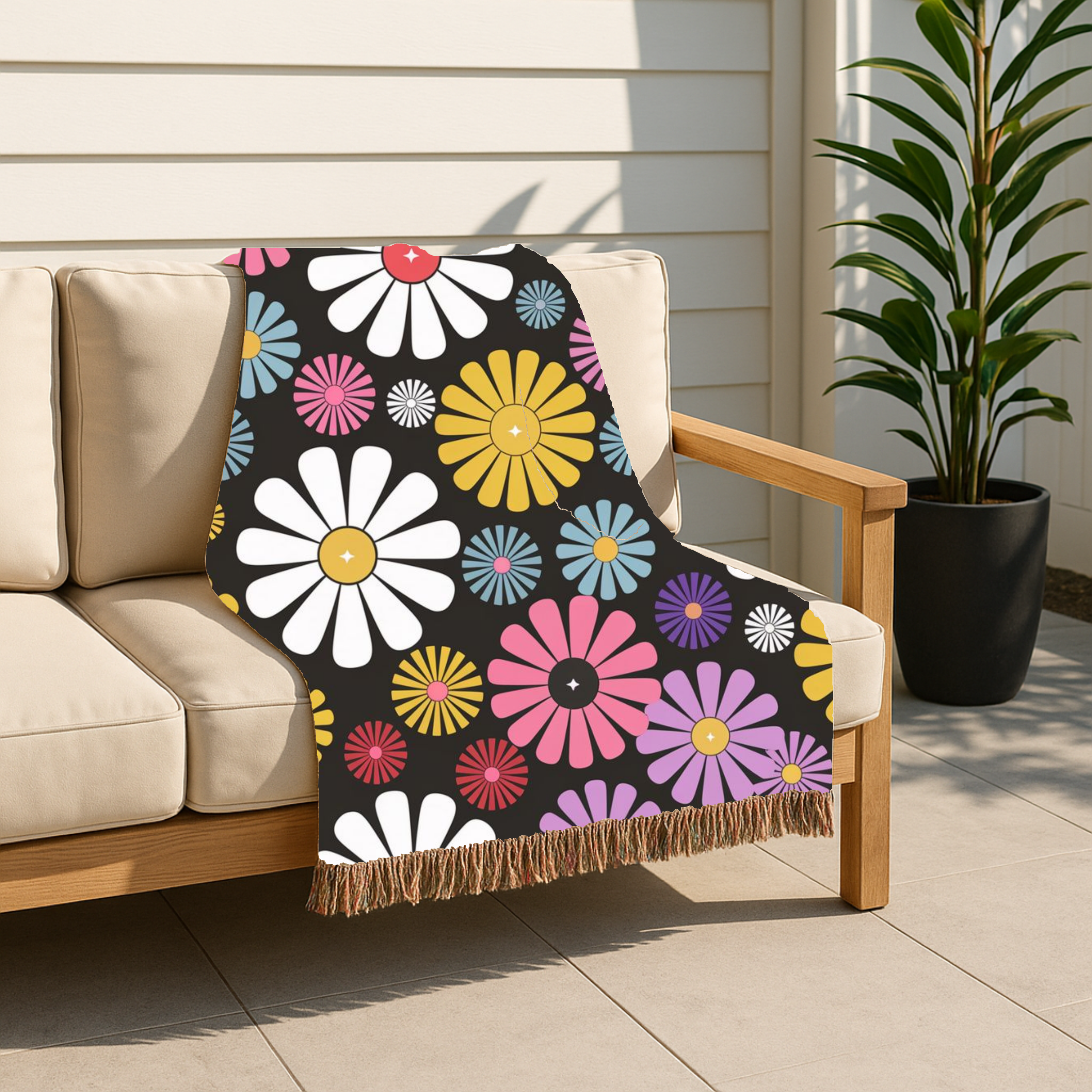 🌸 Flower Power Throw — 1960s Daisy Woven Blanket