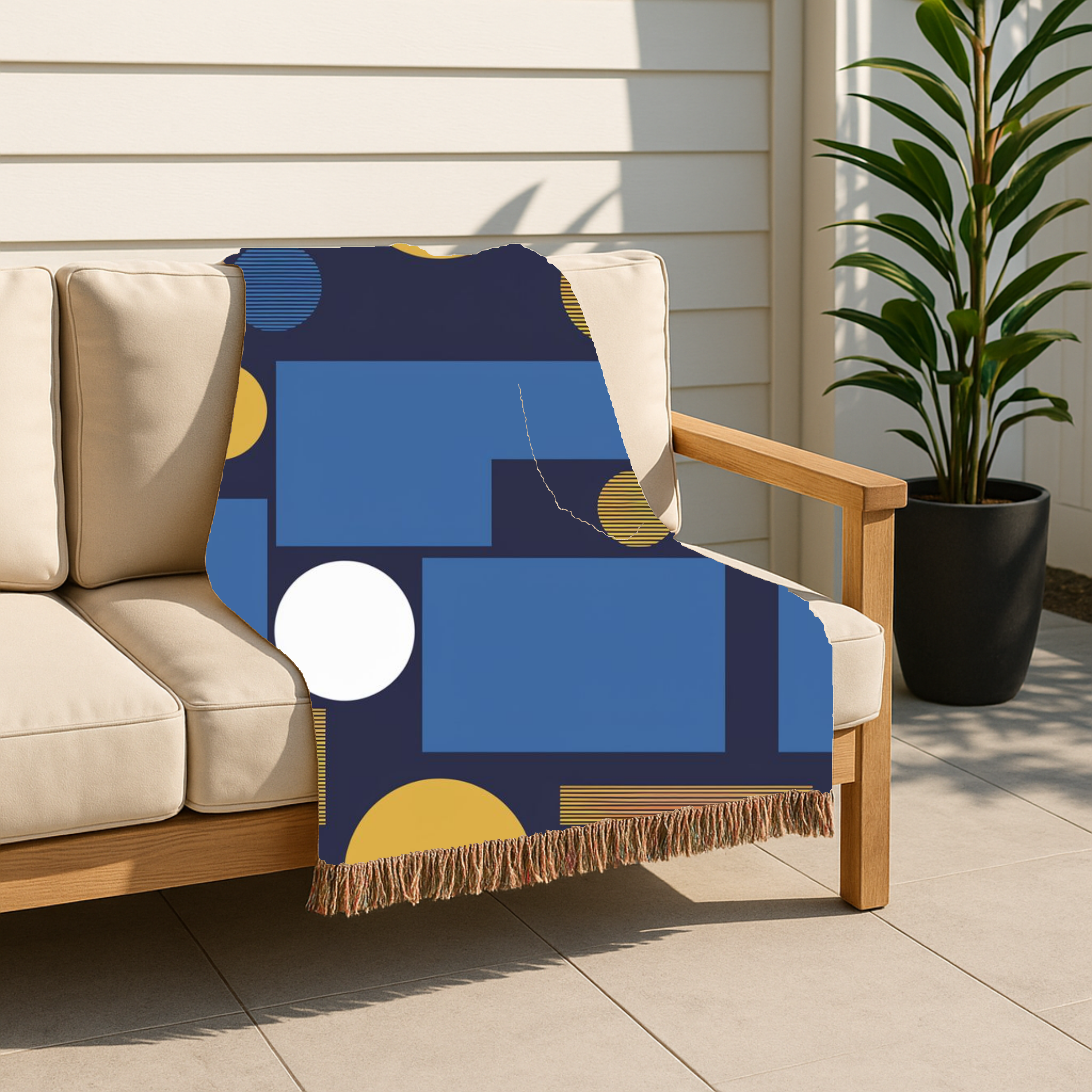 🔵 Mondrian Throw — 1960s Bauhaus Geometric Woven Blanket