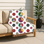 ✌️ Peace & Love Throw — 1960s Flower Power Woven Blanket