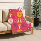 🌸 Groovy Garden Throw — 1960s Rainbow Flower Woven Blanket