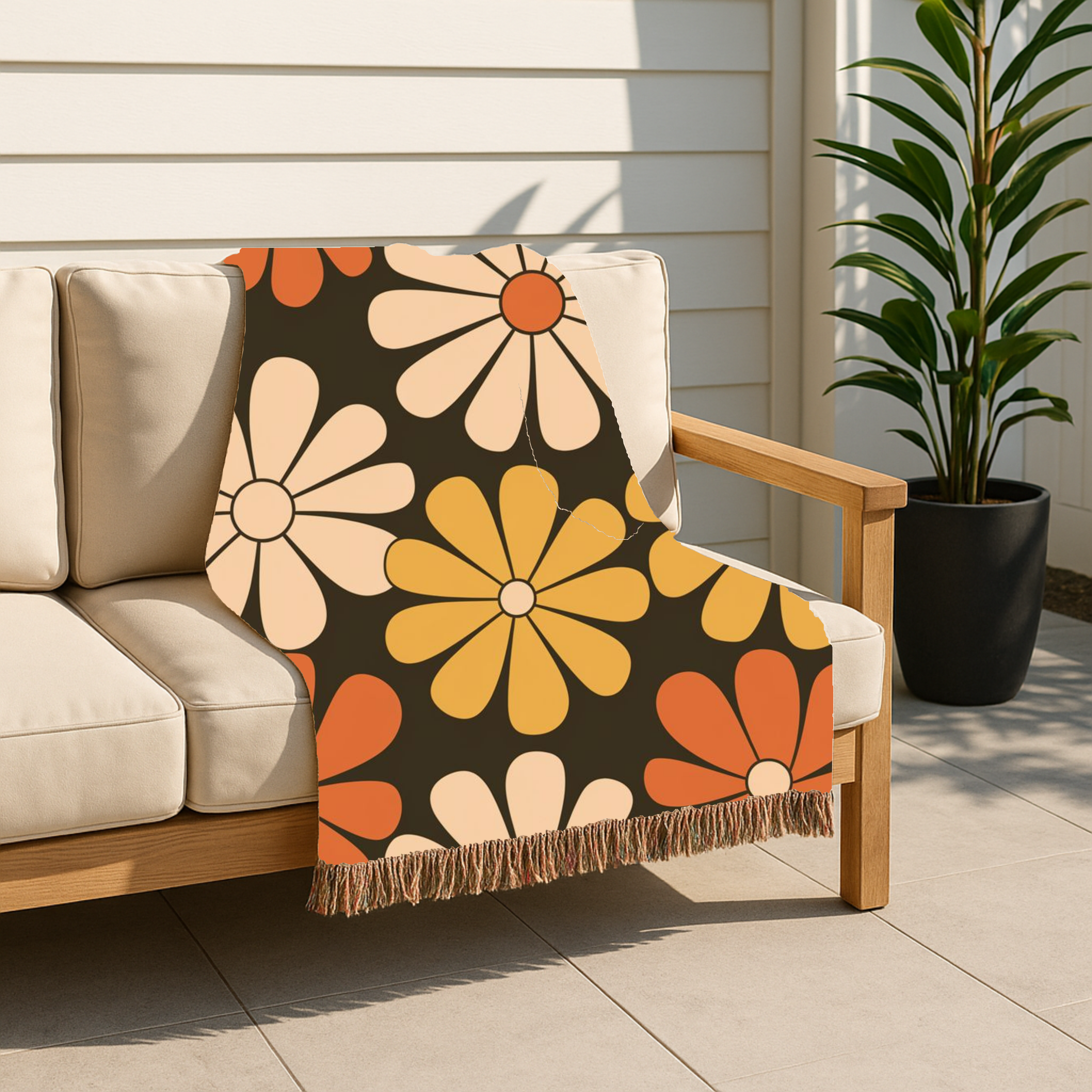 🌼  Retro Daisy Throw — 1970s Groovy Floral Woven Blanket