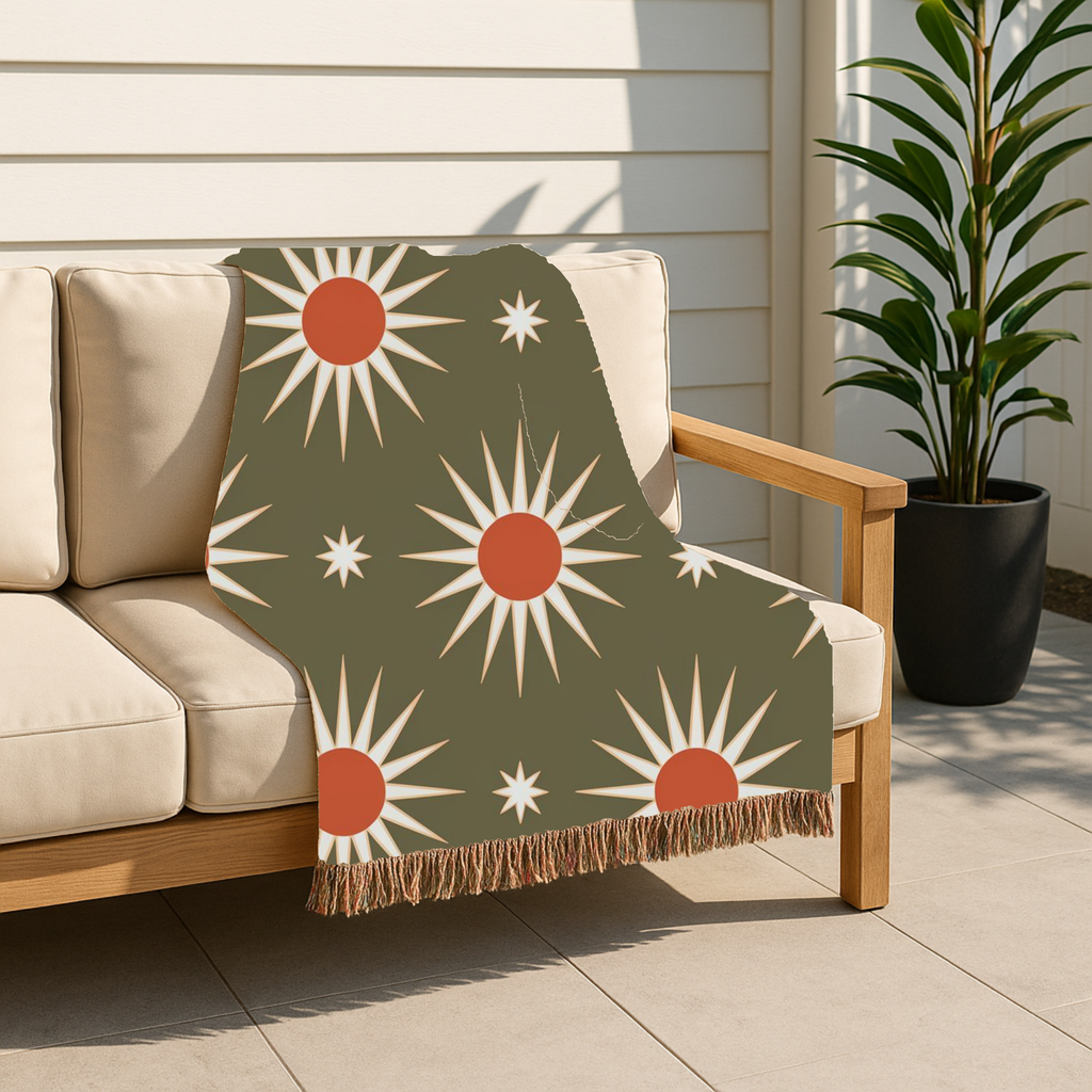 Solar Burst Throw — 1970s Starburst Woven Blanket