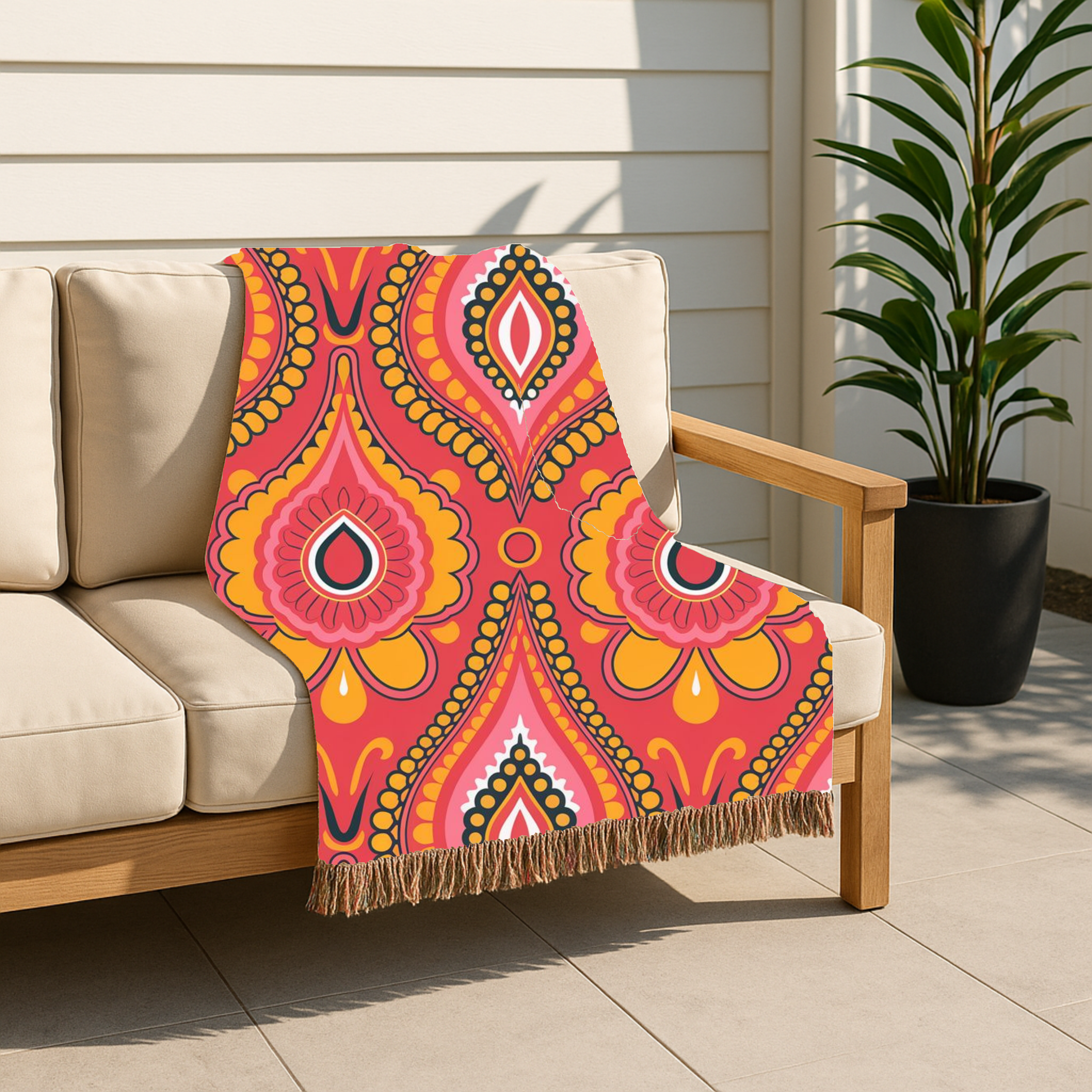 🔴 Marrakech Throw — 1970s Bohemian Paisley Woven Blanket