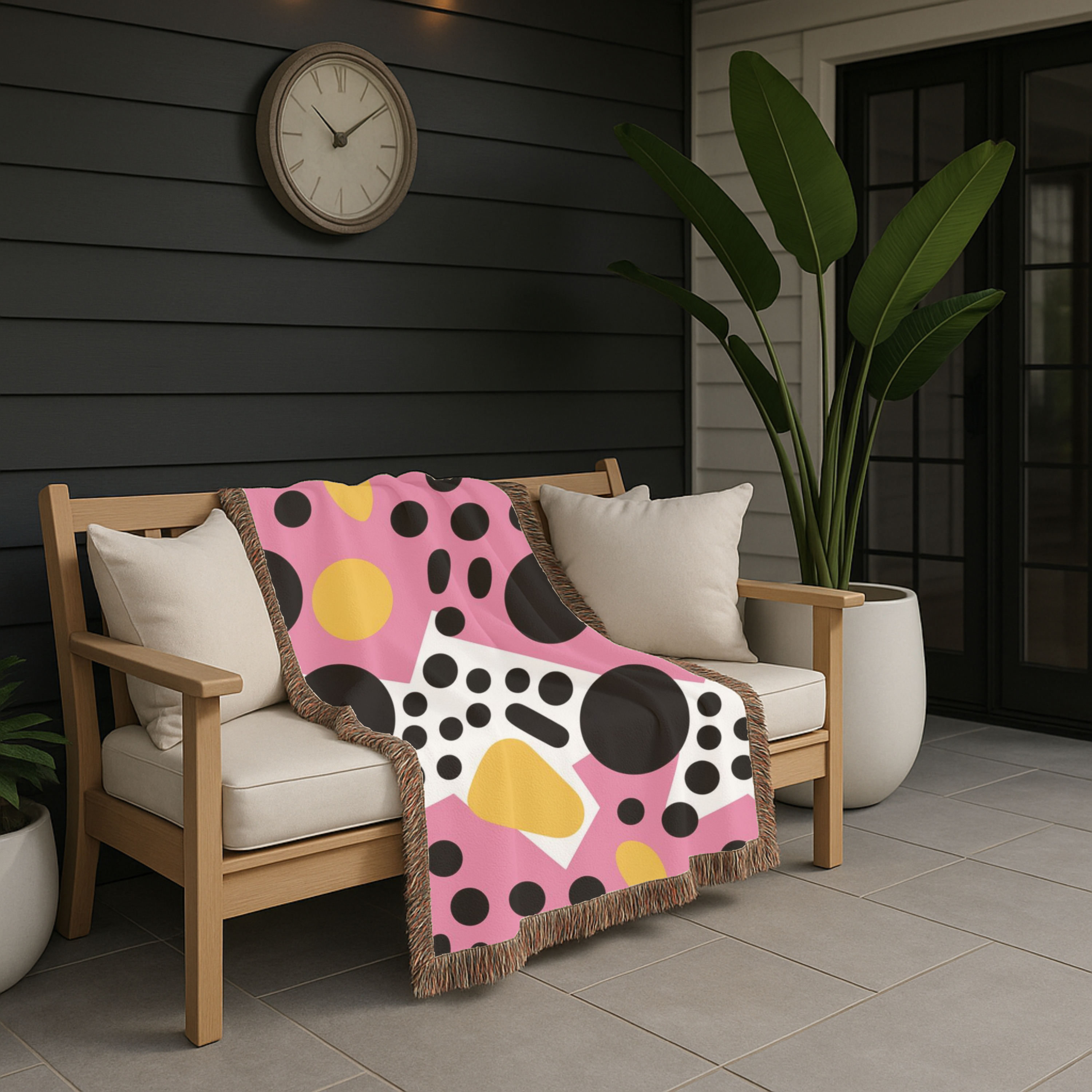 Dot Pop Throw — 1980s Bold Circle Woven Blanket