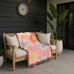 Layered Heart Throw — 1980s Rainbow Love Woven Blanket