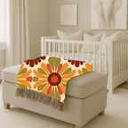 🌼 🌻  Harvest Medallion Throw — 1970s Folk Floral Woven Blanket