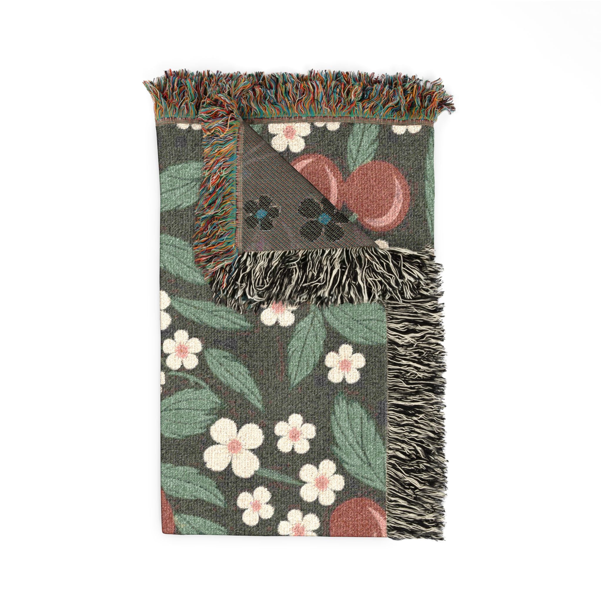 🍒 Cherry Blossom Throw -  1950s Vintage Kitchen Woven Blanket