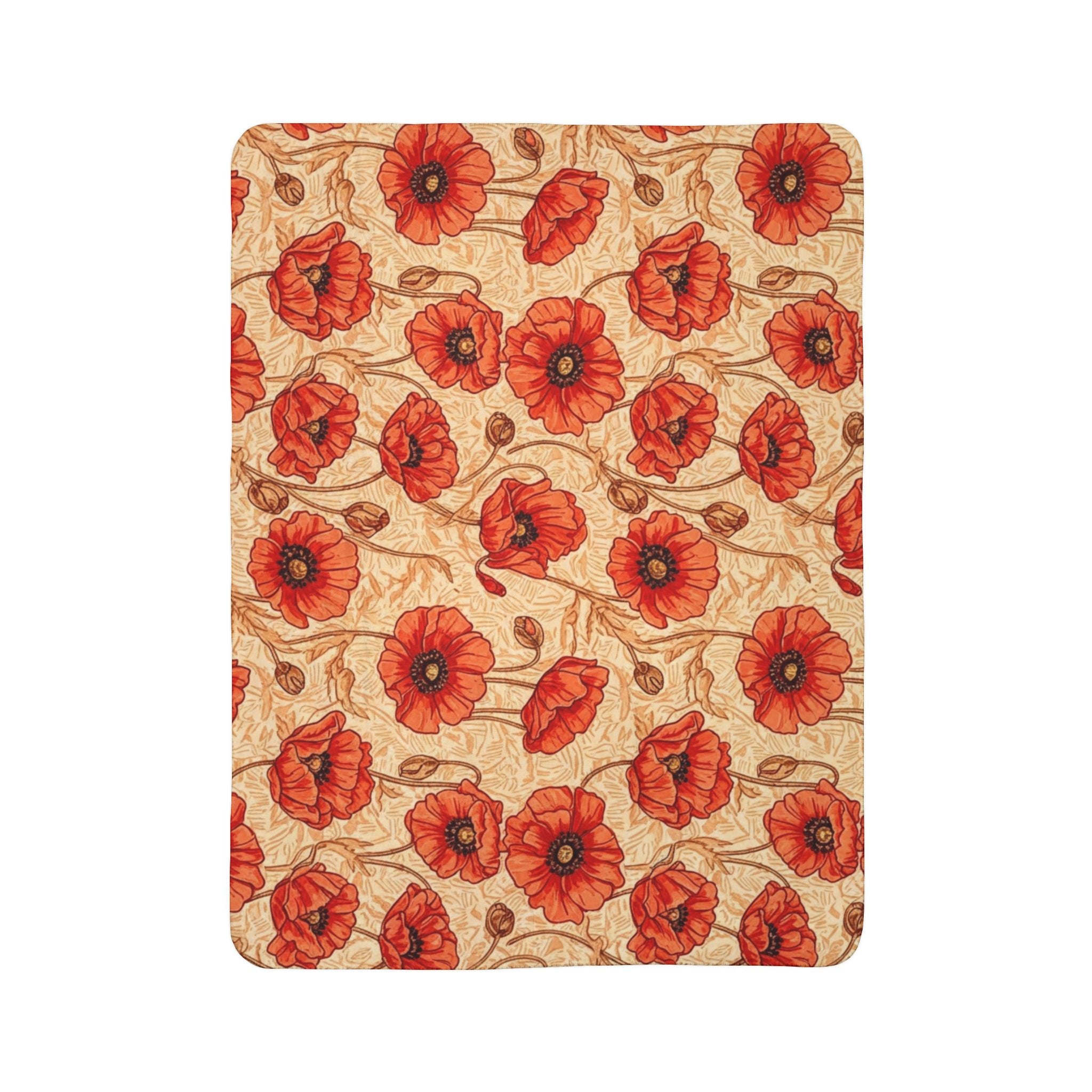 1940s Crimson Poppy Field Woven Blanket - 1940s Bold Graphic Woven Blanket