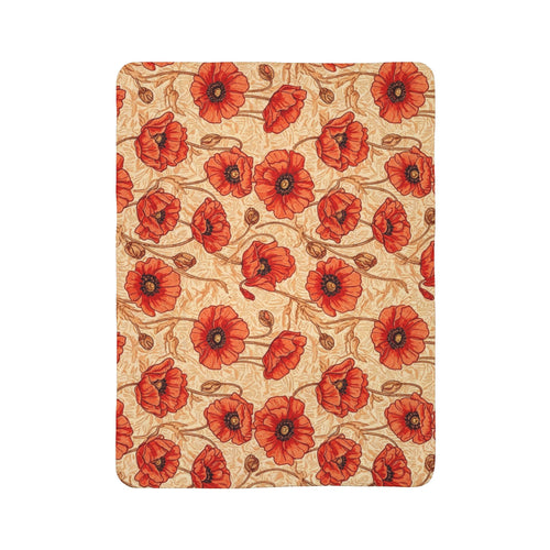 1940s Crimson Poppy Field Woven Blanket - 1940s Bold Graphic Woven Blanket