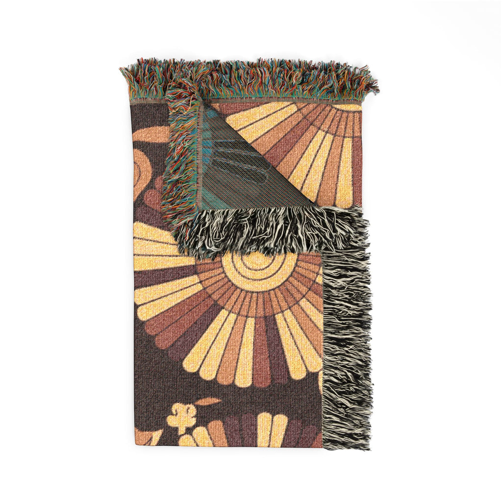 🌻  Tawny Bloom Throw — 1970s Art Nouveau Woven Blanket