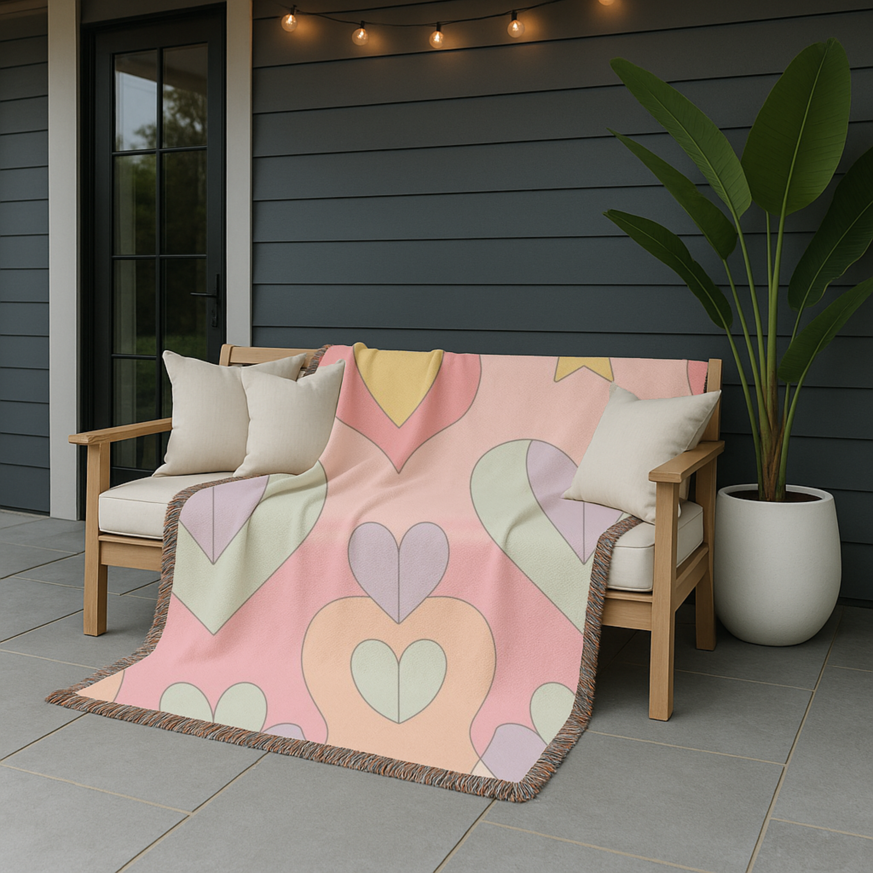 Layered Heart Throw — 1980s Rainbow Love Woven Blanket