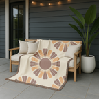 Harvest Sunflower Throw — 1970s Folk Sunflower Woven Blanket