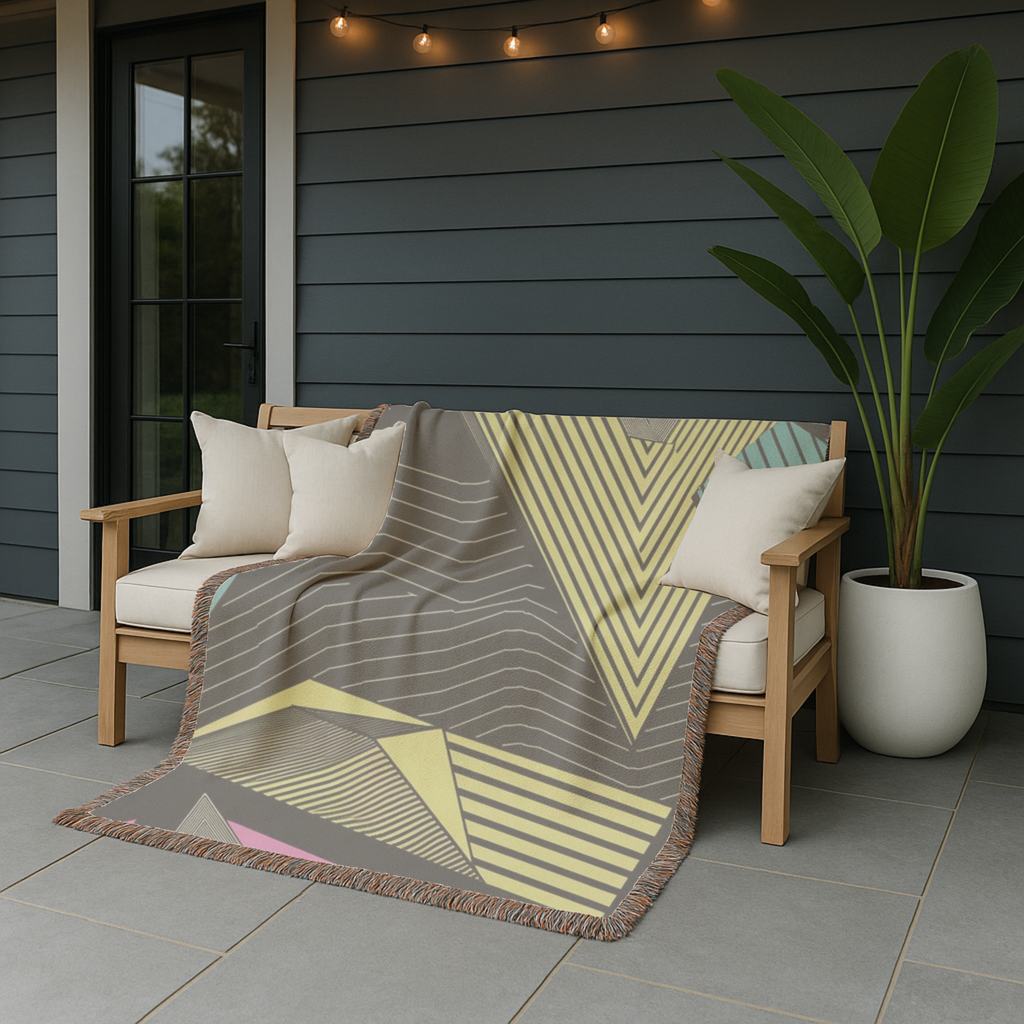 Electric Triangle Throw — 1980s Bold Stripe Geometric Woven Blanket