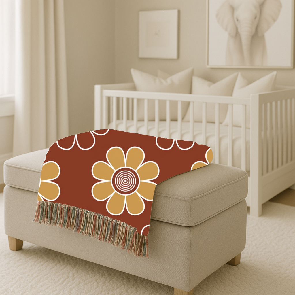 Spiral Daisy Throw — 1970s Retro Outline Woven Blanket